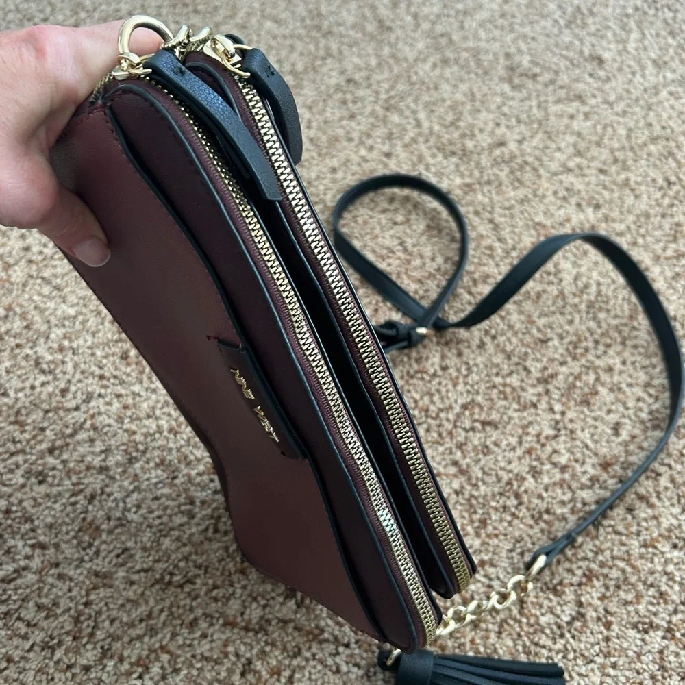 Nine West Plum Crossbody Bag Purple Leather Tassel Adjustable Strap - Picture 6 of 13